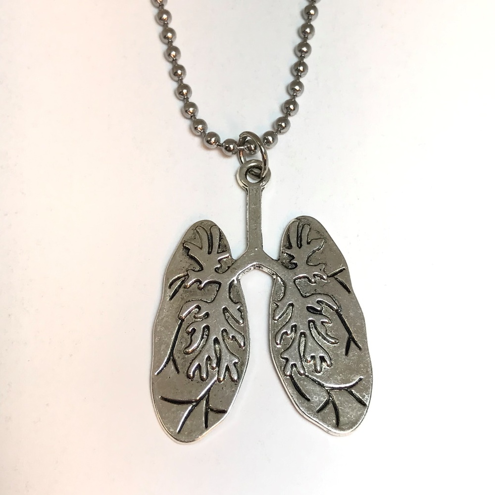 Lungs Antique Silver Tone Ball Chain Necklace